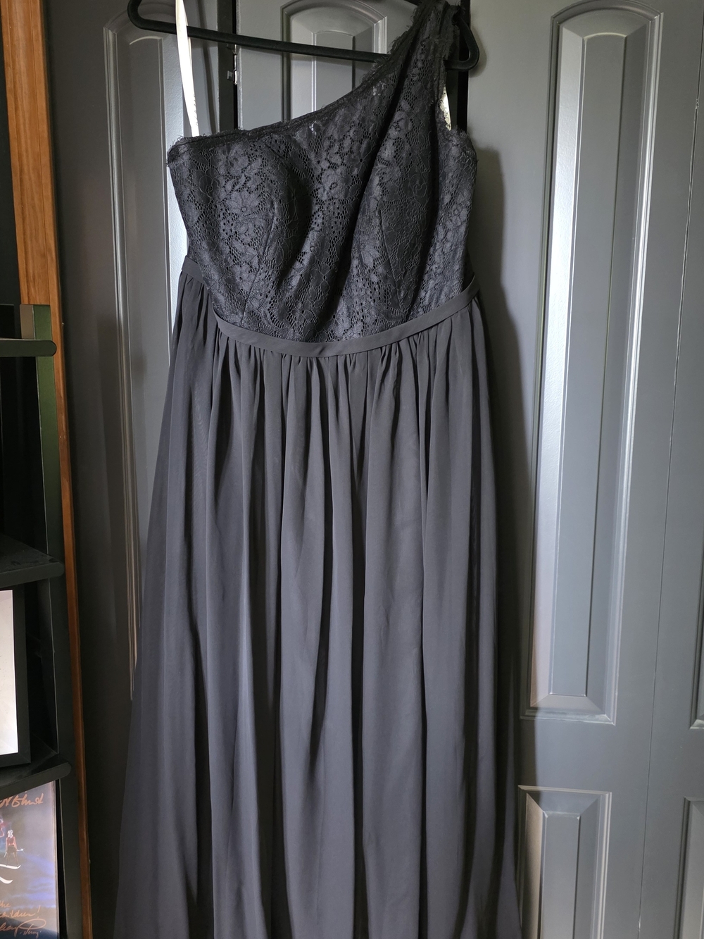 Azazie One-Shoulder Lace Bodice Gown - Charcoal